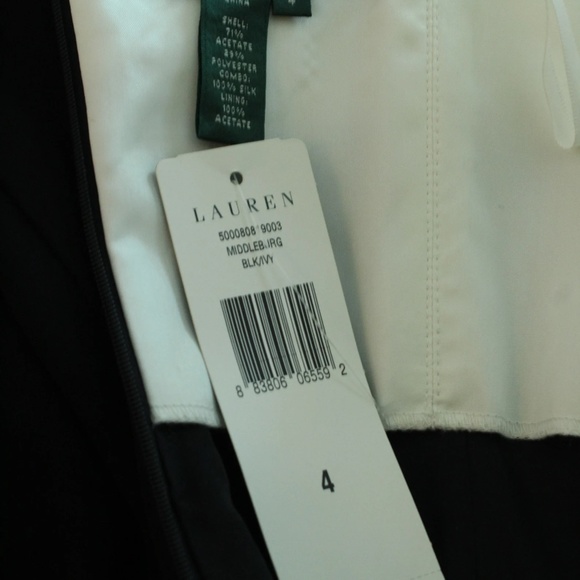 NWT 2000's Ralph Lauren Middleburg Black and Ivory Party dress with Pleated Silk - Picture 4 of 4